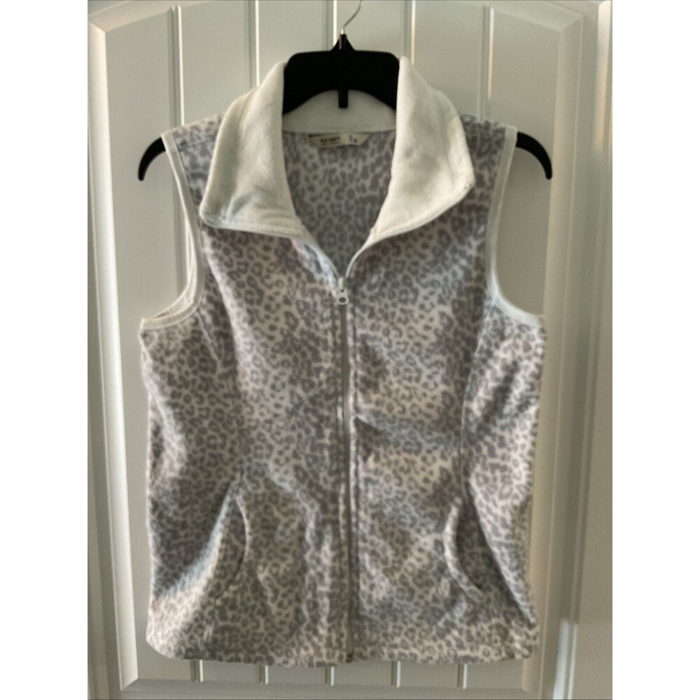 EUC Old Navy Women’s Fleece Zippered Vest Gray & White Snow Leopard Medium